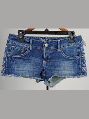 Red Camel Women Juniors Size 5 Blue Stretch Denim Low Rise Cutoff Shorts
